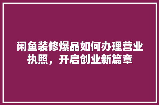 闲鱼装修爆品如何办理营业执照，开启创业新篇章
