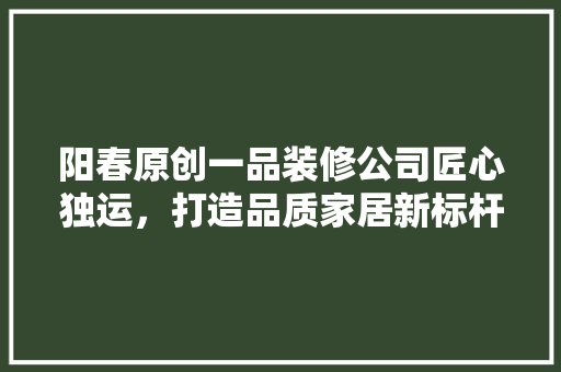阳春原创一品装修公司匠心独运，打造品质家居新标杆