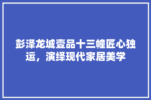 彭泽龙城壹品十三幢匠心独运，演绎现代家居美学