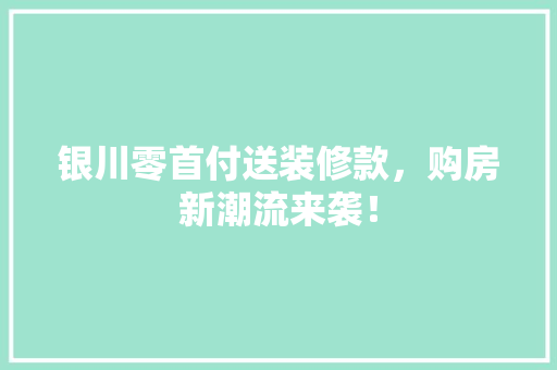 银川零首付送装修款，购房新潮流来袭！