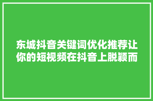 东城抖音关键词优化推荐让你的短视频在抖音上脱颖而出