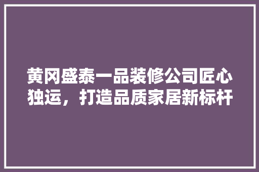 黄冈盛泰一品装修公司匠心独运，打造品质家居新标杆