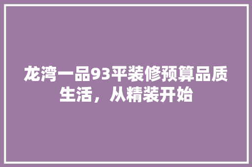 龙湾一品93平装修预算品质生活，从精装开始