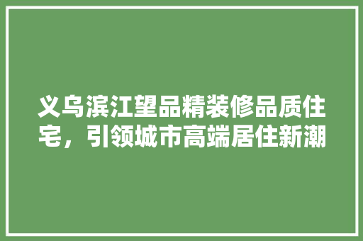 义乌滨江望品精装修品质住宅，引领城市高端居住新潮流