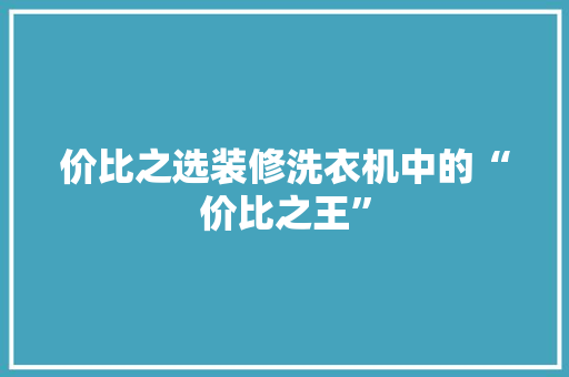 价比之选装修洗衣机中的“价比之王”