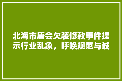 北海市唐会欠装修款事件提示行业乱象，呼唤规范与诚信