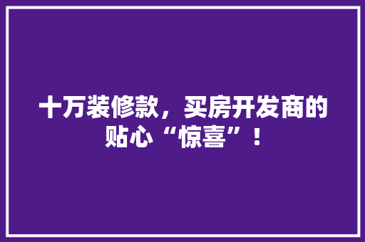 十万装修款，买房开发商的贴心“惊喜”！
