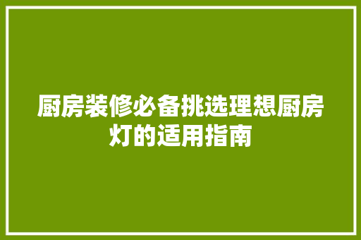 厨房装修必备挑选理想厨房灯的适用指南