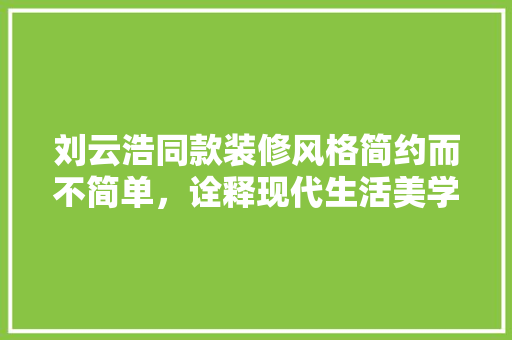 刘云浩同款装修风格简约而不简单，诠释现代生活美学
