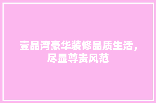 壹品湾豪华装修品质生活，尽显尊贵风范