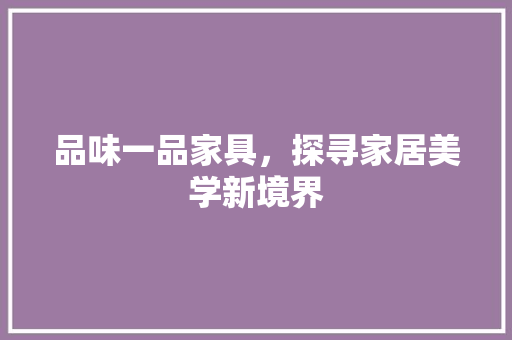 品味一品家具，探寻家居美学新境界