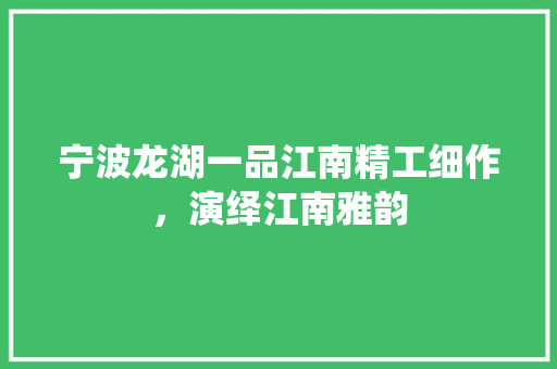 宁波龙湖一品江南精工细作，演绎江南雅韵