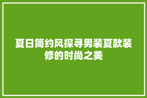 夏日简约风探寻男装夏款装修的时尚之美