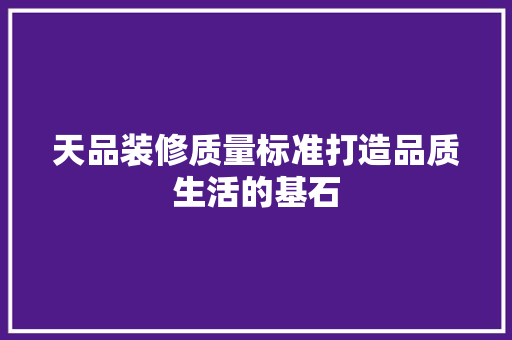 天品装修质量标准打造品质生活的基石