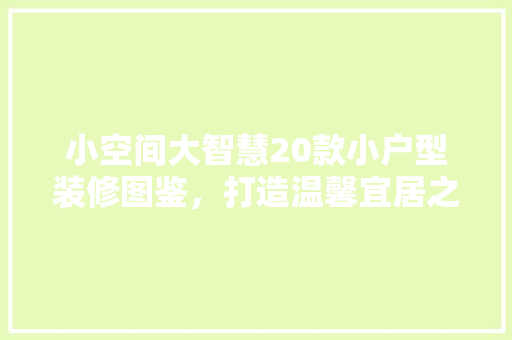 小空间大智慧20款小户型装修图鉴，打造温馨宜居之家