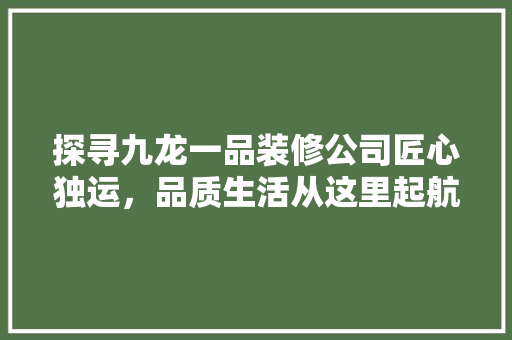探寻九龙一品装修公司匠心独运，品质生活从这里起航