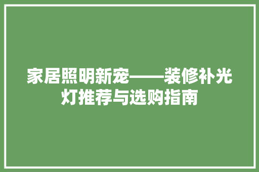 家居照明新宠——装修补光灯推荐与选购指南