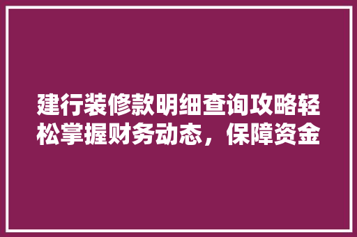 建行装修款明细查询攻略轻松掌握财务动态，保障资金安全