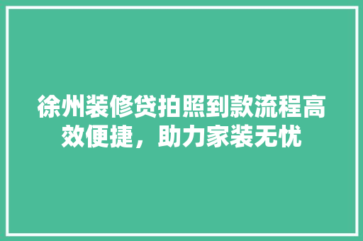 徐州装修贷拍照到款流程高效便捷，助力家装无忧