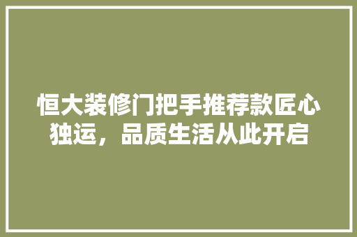 恒大装修门把手推荐款匠心独运，品质生活从此开启