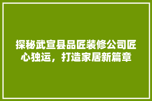 探秘武宣县品匠装修公司匠心独运，打造家居新篇章