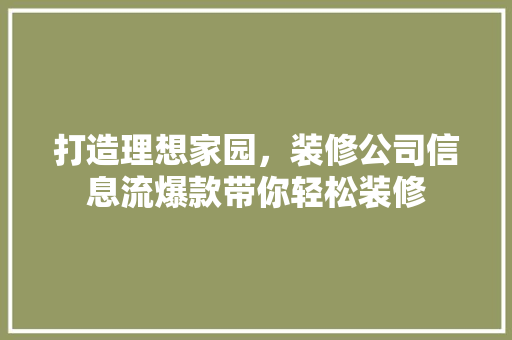 打造理想家园，装修公司信息流爆款带你轻松装修