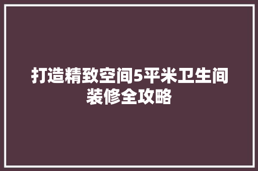 打造精致空间5平米卫生间装修全攻略