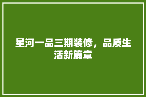 星河一品三期装修，品质生活新篇章