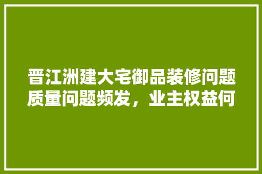 晋江洲建大宅御品装修问题质量问题频发，业主权益何在