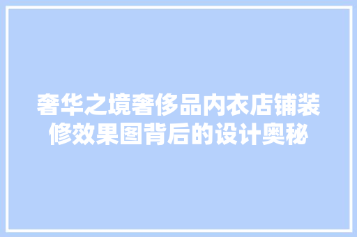 奢华之境奢侈品内衣店铺装修效果图背后的设计奥秘