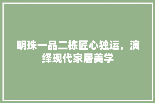 明珠一品二栋匠心独运，演绎现代家居美学