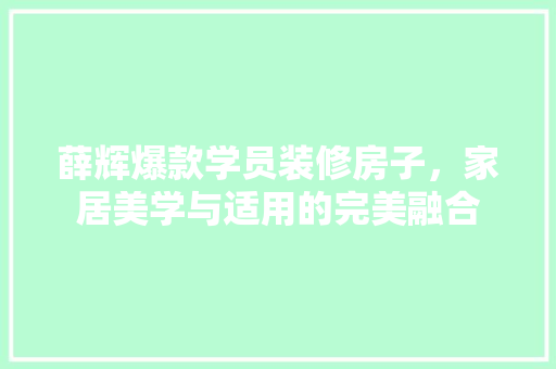 薛辉爆款学员装修房子，家居美学与适用的完美融合