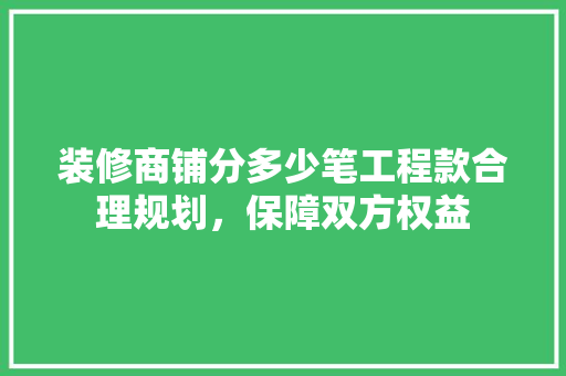 装修商铺分多少笔工程款合理规划，保障双方权益