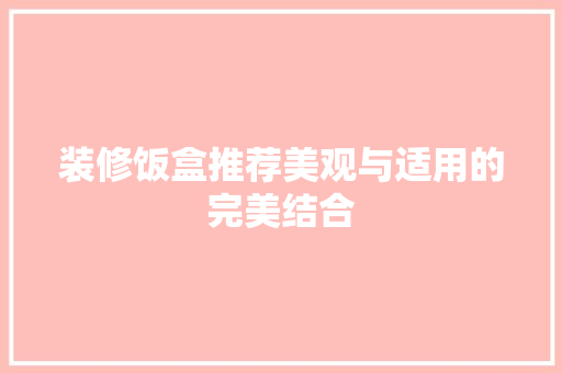 装修饭盒推荐美观与适用的完美结合