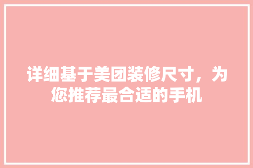 详细基于美团装修尺寸，为您推荐最合适的手机