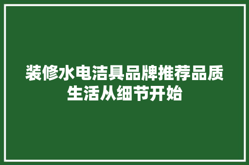 装修水电洁具品牌推荐品质生活从细节开始