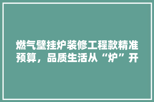 燃气壁挂炉装修工程款精准预算，品质生活从“炉”开始