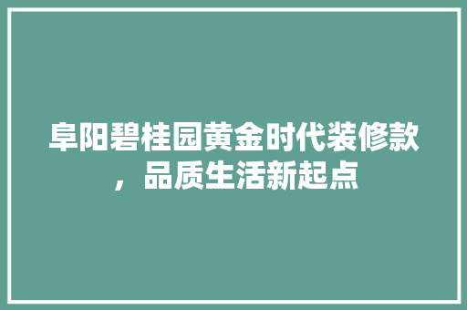 阜阳碧桂园黄金时代装修款，品质生活新起点