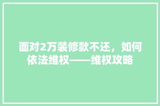 面对2万装修款不还，如何依法维权——维权攻略