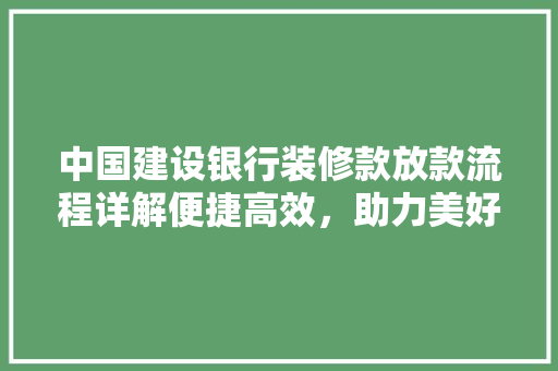 中国建设银行装修款放款流程详解便捷高效，助力美好家居生活