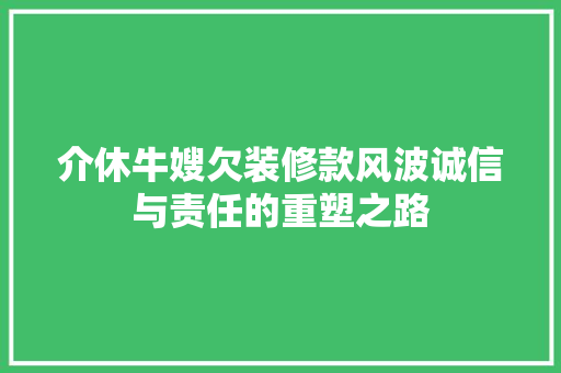 介休牛嫂欠装修款风波诚信与责任的重塑之路