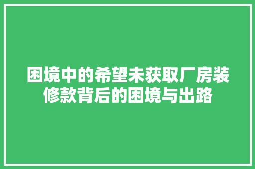 困境中的希望未获取厂房装修款背后的困境与出路