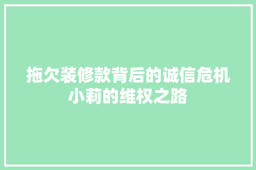 拖欠装修款背后的诚信危机小莉的维权之路