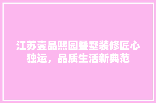 江苏壹品熙园叠墅装修匠心独运，品质生活新典范