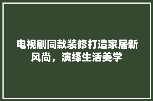 电视剧同款装修打造家居新风尚，演绎生活美学