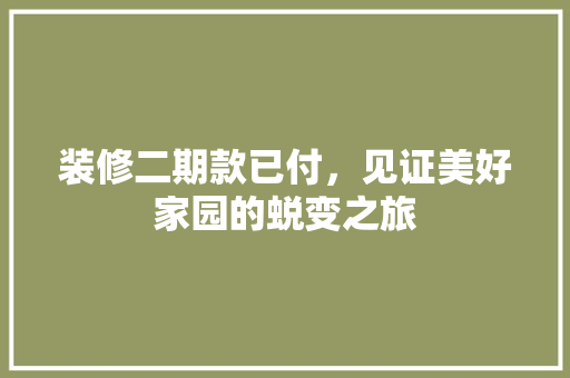 装修二期款已付，见证美好家园的蜕变之旅