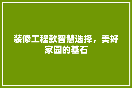 装修工程款智慧选择，美好家园的基石
