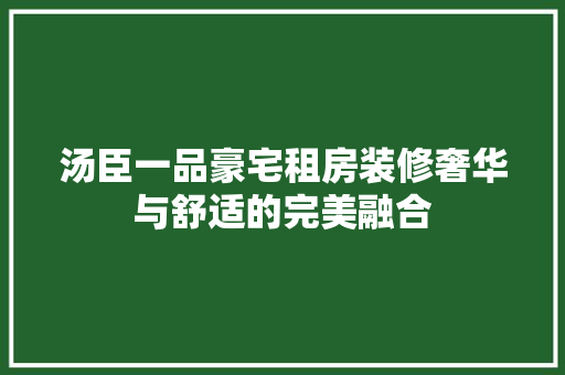 汤臣一品豪宅租房装修奢华与舒适的完美融合