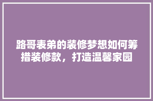 路哥表弟的装修梦想如何筹措装修款，打造温馨家园