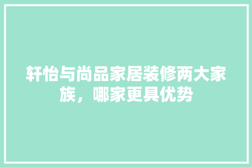 轩怡与尚品家居装修两大家族，哪家更具优势